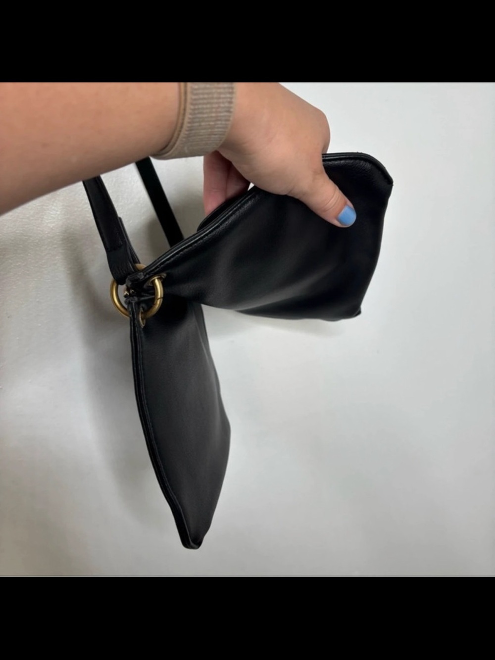 Anthropologie Black Pebbled Pocket Crossbody with Gold Hardware - Picture 3 of 8